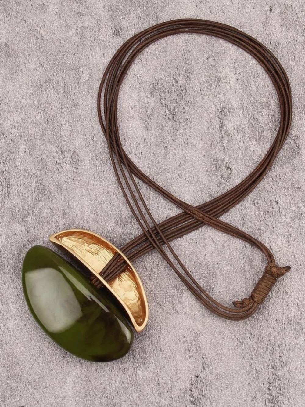 Olive Green Resin and Gold-Tone Pendant Necklace - Picture 2 of 2